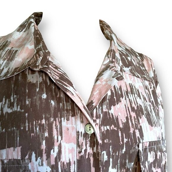 Chicos Womens Blouse Sz 3 XL 16 18 Brown Pink Button Up Roll Tab Sleeve Shirt - Picture 6 of 8